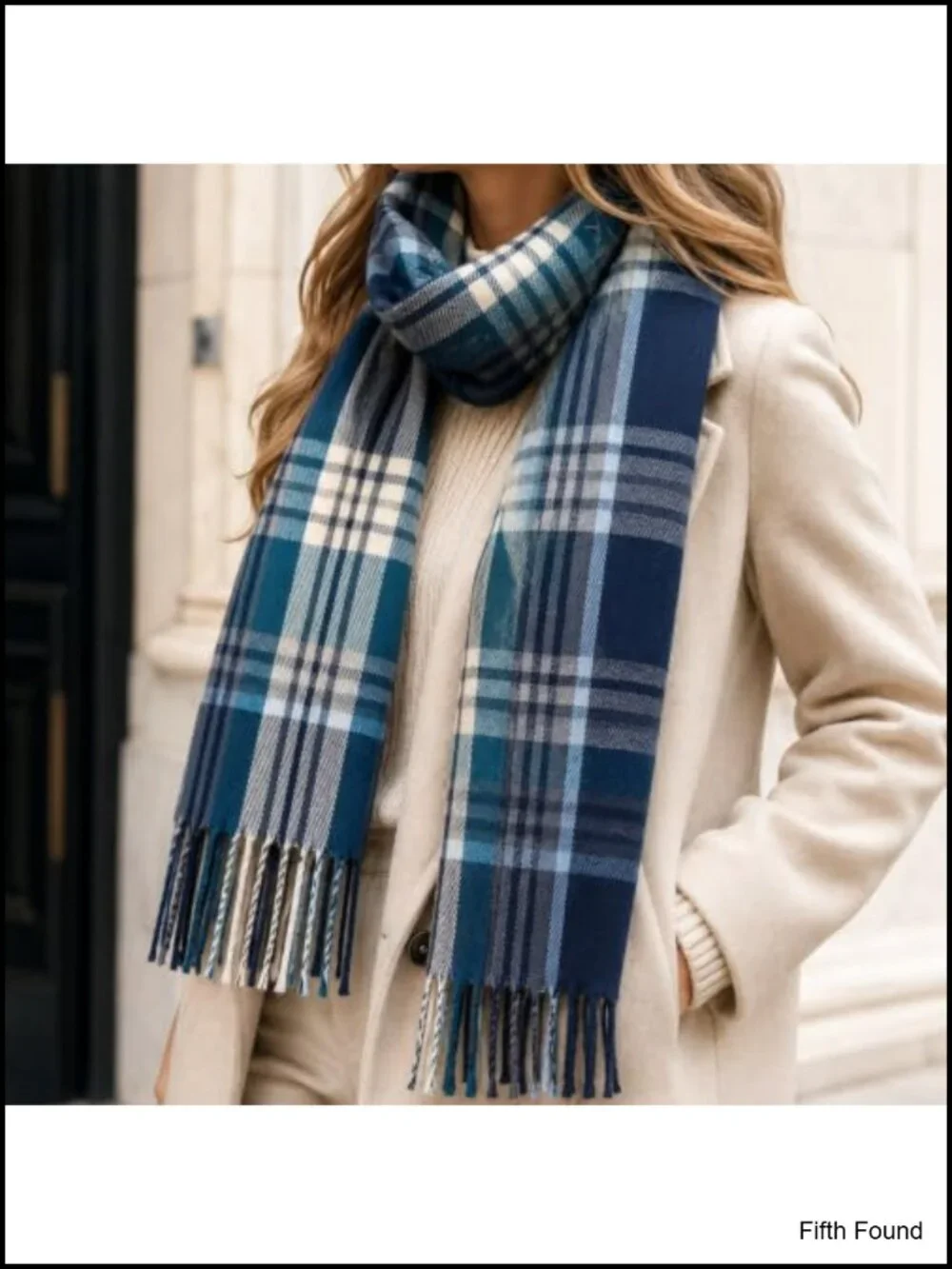 Women's Chunky Plaid Blanket Scarf Shawl Wrap with Fringe Winter